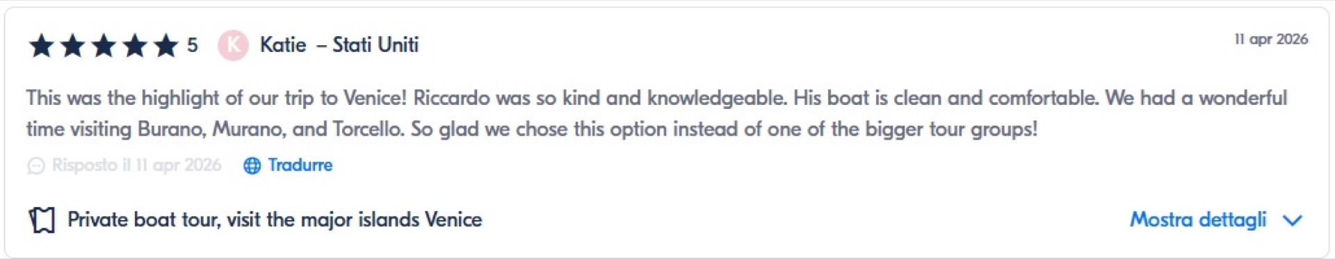 Screenshot della recensione verificata a 5 stelle di Katie